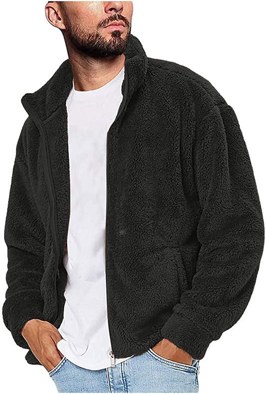 Merthy Mens Fuzzy Sherpa Fleece Jacket Casual Long Sleeve Stand Collar Furry Faux Woolen Cardigan Coat Zipper Teddy Coats Apparel & Accessories > Clothing > Underwear & Socks > Shapewear Merthy Dark Gray Medium 