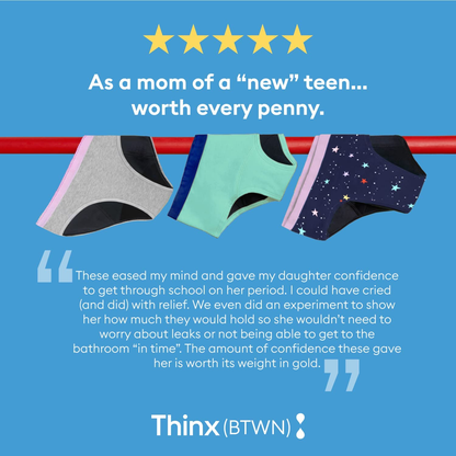 Thinx (BTWN) Bikini Panties | Period Underwear for Teen Girls | Menstrual Underwear | Super Absorbency Apparel & Accessories > Clothing > Underwear & Socks > Underwear Thinx BTWN   