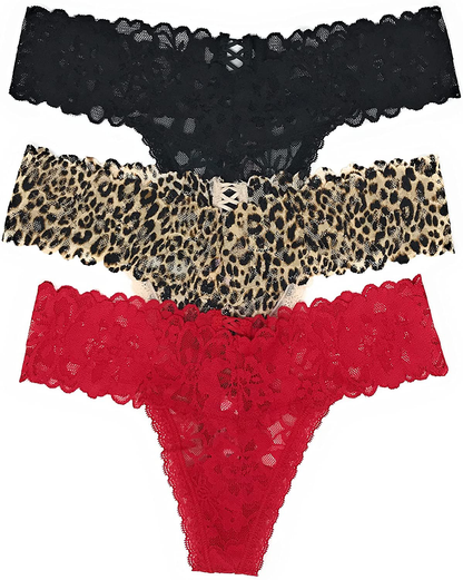 Victoria's Secret The Lacie Thong Panty Set of 3 Apparel & Accessories > Clothing > Underwear & Socks > Underwear Victoria's Secret Black Cross / Leo Cross / Red Cross Small 