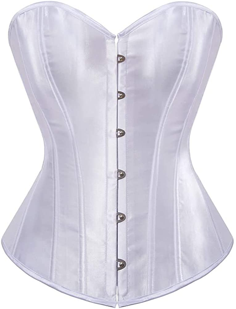 NIYIGEJI Satin Sexy Strong Boned Corset Lace up Overbust Waist Cincher Bustier Bodyshaper Top Apparel & Accessories > Clothing > Underwear & Socks > Lingerie NIYIGEJI White Medium 