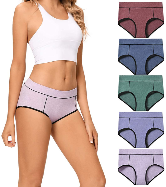 POKARLA Women'S Cotton Stretch Underwear Ladies Mid-High Waisted Briefs Panties 5-Pack Apparel & Accessories > Clothing > Underwear & Socks > Underwear POKARLA Multicolored-01-5pack Large 