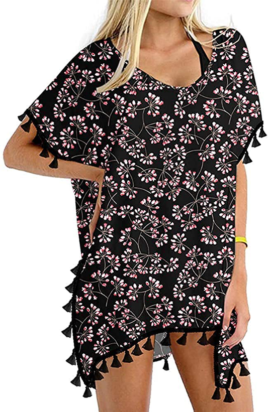 GDKEY Women Chiffon Tassel Swimsuit Bikini Stylish Beach Cover Up Apparel & Accessories > Clothing > Swimwear Kylie Max   