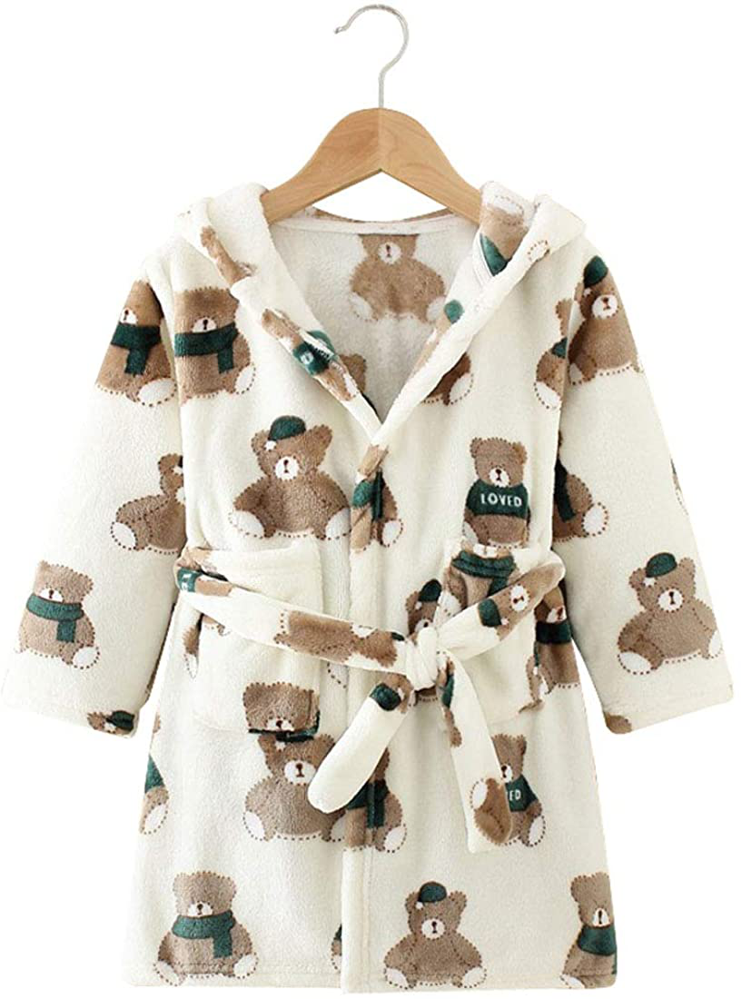Toddlers Kids Hooded Robe Boys Girls Soft Flannel Bathrobes Pajamas Plush Robe Apparel & Accessories > Clothing > Sleepwear & Loungewear > Robes Kylie Max   