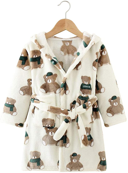 Toddlers Kids Hooded Robe Boys Girls Soft Flannel Bathrobes Pajamas Plush Robe Apparel & Accessories > Clothing > Sleepwear & Loungewear > Robes Kylie Max   