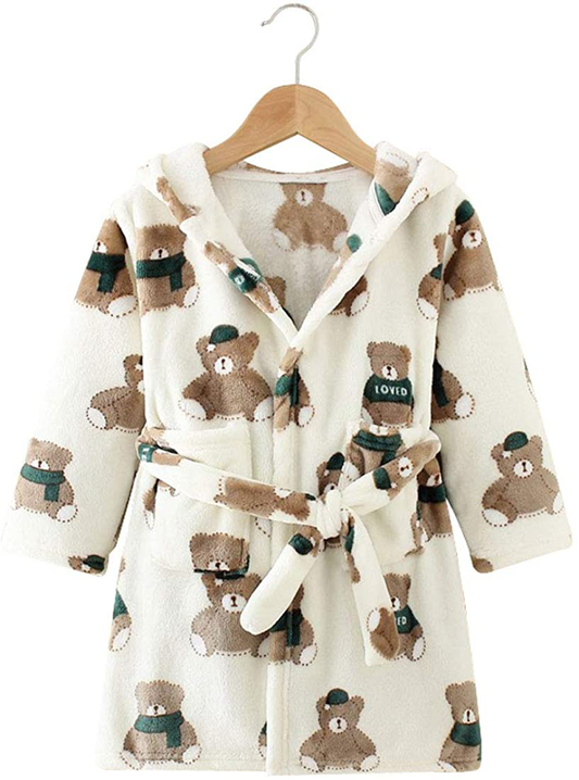 Toddlers Kids Hooded Robe Boys Girls Soft Flannel Bathrobes Pajamas Plush Robe Apparel & Accessories > Clothing > Sleepwear & Loungewear > Robes Kylie Max   