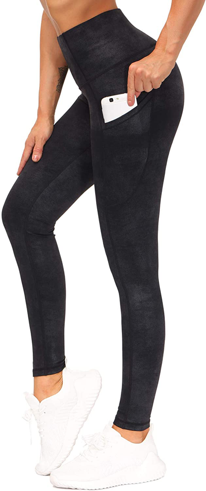 THE GYM PEOPLE Thick High Waist Yoga Pants with Pockets, Tummy Control Workout Running Yoga Leggings for Women Apparel & Accessories > Clothing > Activewear THE GYM PEOPLE Faux Leather Coated Medium 