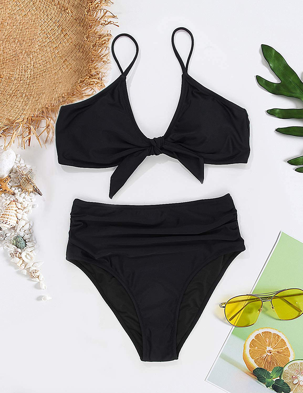 Blooming Jelly Womens High Waisted Bikini Set Tie Knot High Rise Two Piece Swimsuits Bathing Suits  Kylie Max   
