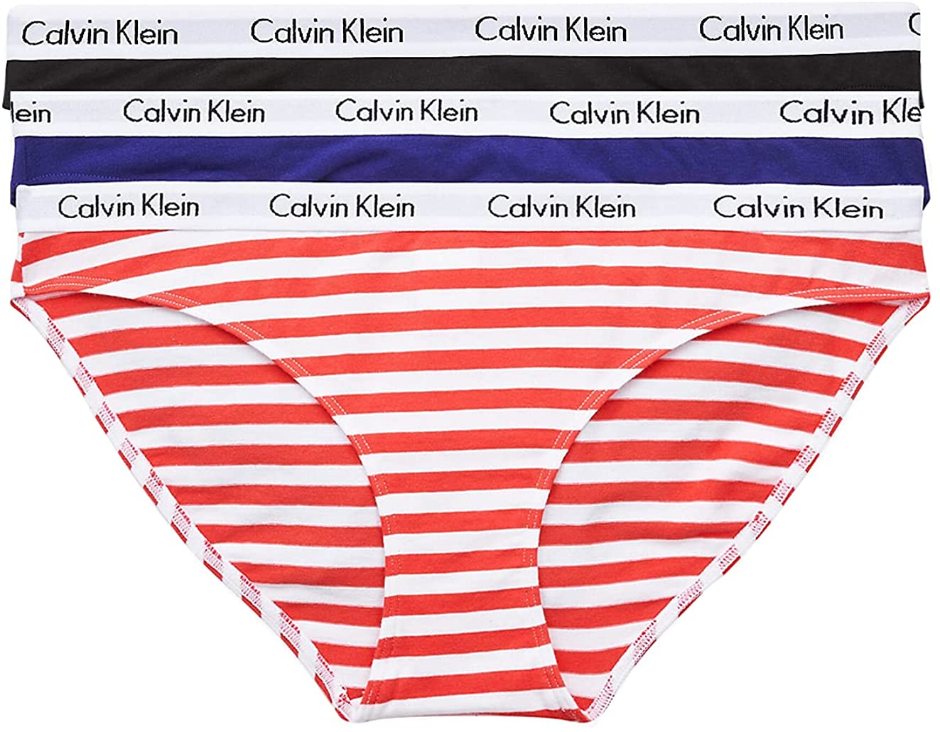 Calvin Klein Women'S Carousel Logo Cotton Bikini Panty Apparel & Accessories > Clothing > Underwear & Socks > Underwear Calvin Klein Rainer Stripe_strawberry Shake/Royalty/Black 3 Large