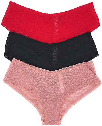 Victoria'S Secret Pink Cheekster Panty Set of 3  Victoria's Secret Leo Lace Red / Black / Damsel Pink Large 