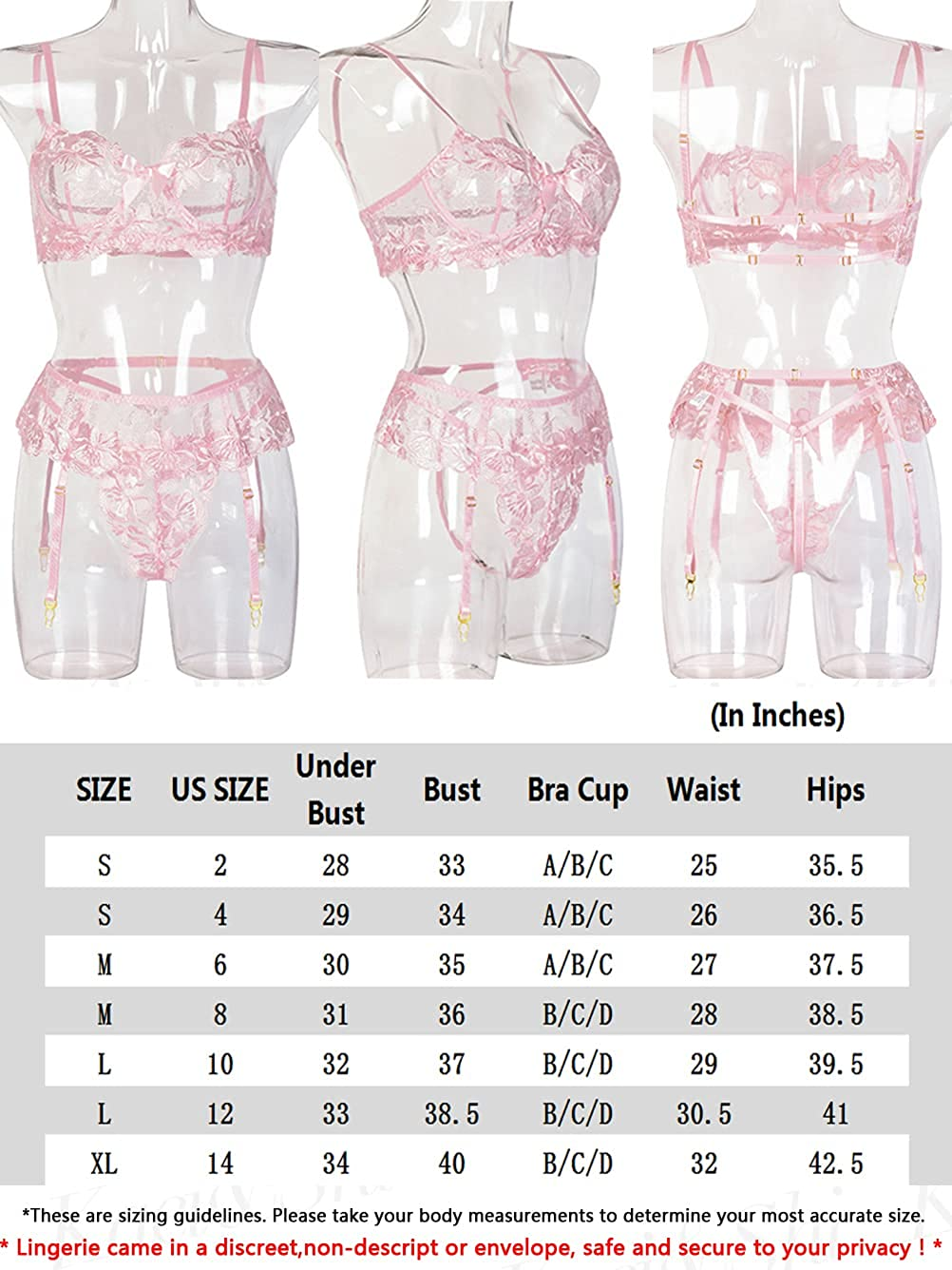 Kaei&Shi Floral Embroidered Mesh Sheer,Underwire,G-String,Garter Lingerie Set Apparel & Accessories > Clothing > Underwear & Socks > Lingerie Kaei&Shi   