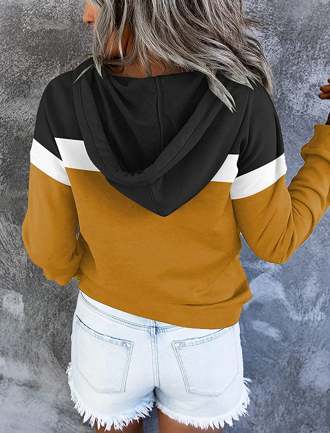 Women'S Casual Color Block Hoodies Long Sleeve Tops Button down Drawstring Pullover Sweatshirts with Pocket Apparel & Accessories > Clothing > Activewear Kylie Max   