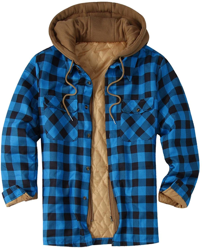 Merthy Mens Big and Tall Berber Lined Flannel Shirts Jacket Casual Long Sleeve Button down Hooded Plaid Parka Coat S-5XL Apparel & Accessories > Clothing > Underwear & Socks > Shapewear Merthy 08 Blue X-Large 