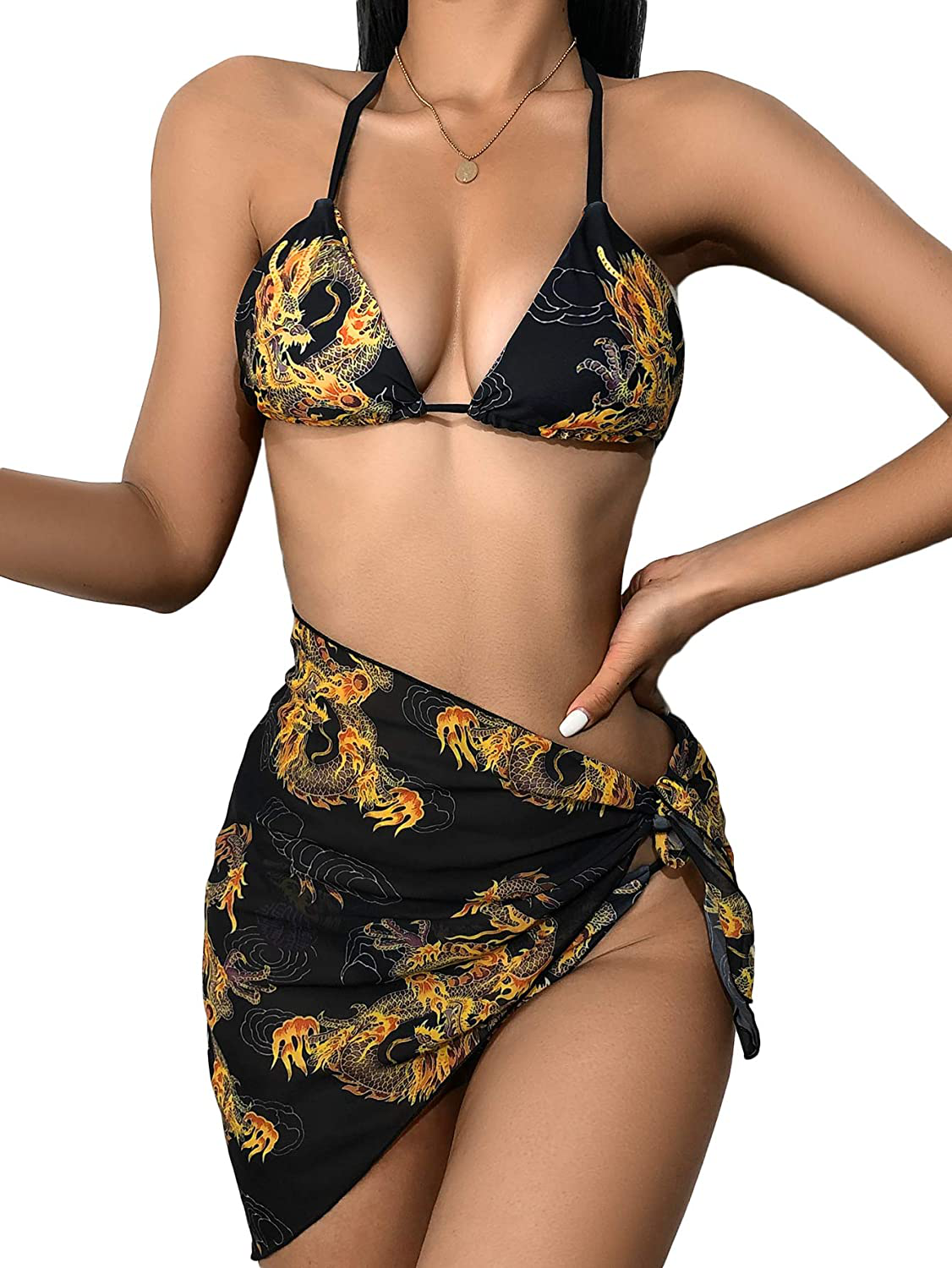 SOLY HUX Women'S 3 Piece Tie Dye Bikini Set Swimsuit with Sarongs Cover Ups Beach Skirt Bathing Suit Apparel & Accessories > Clothing > Swimwear Kylie Max   