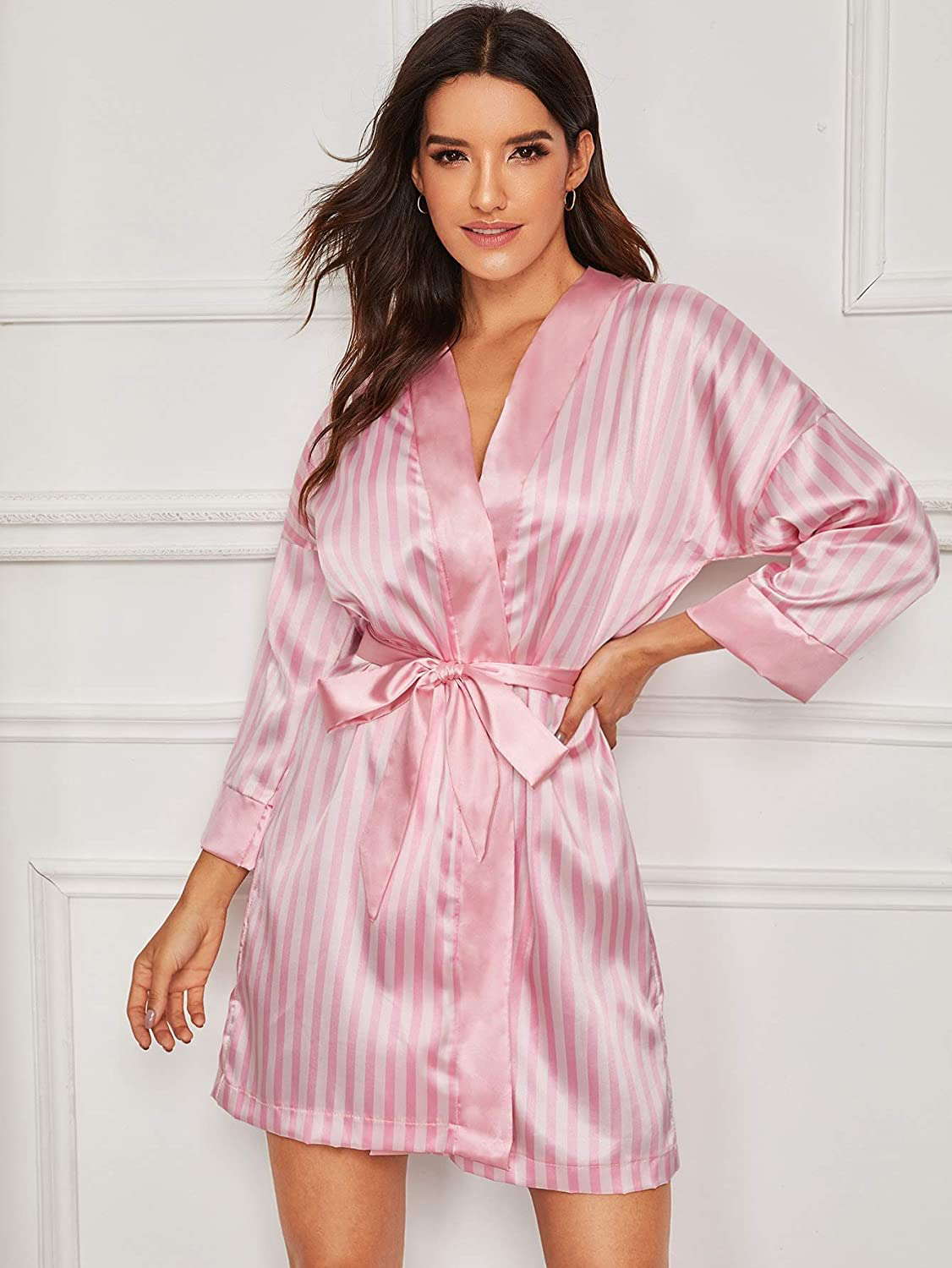 Floerns Women'S Bridesmaid Satin Kimono Oblique V Neck Bathrobe Robes Apparel & Accessories > Clothing > Sleepwear & Loungewear > Robes Floerns   