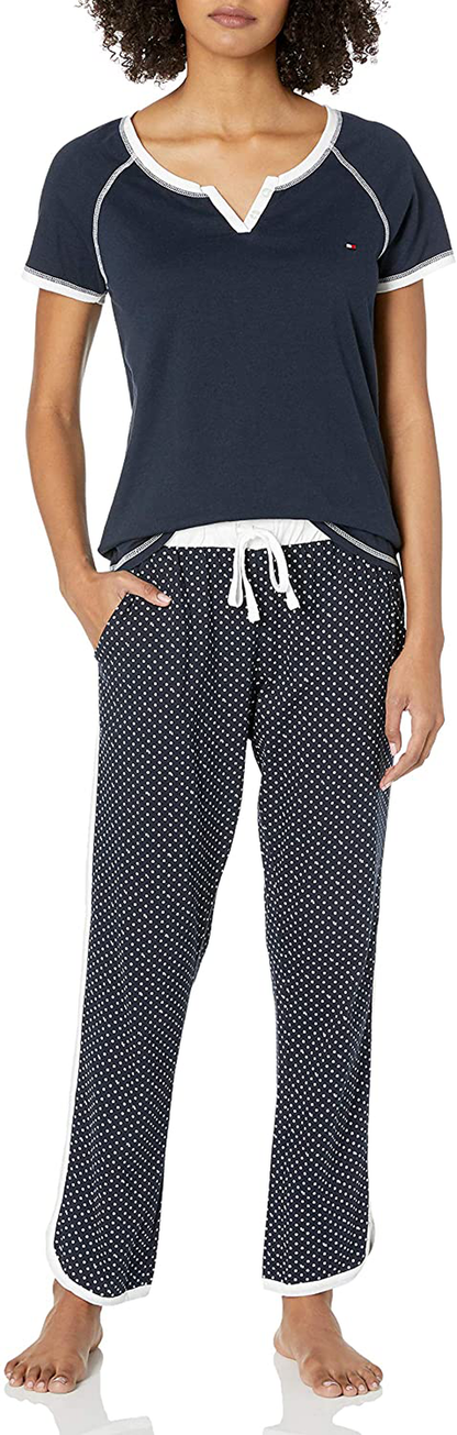 Tommy Hilfiger Women's Short Sleeve Tshirt and Logo Pant Lounge Bottom Pajama Set Pj Apparel & Accessories > Clothing > Sleepwear & Loungewear > Pajamas Tommy Hilfiger Navy Blazer/ the & Dot Navy X-Small 