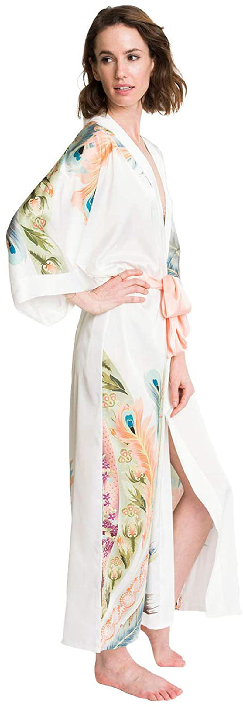 KIM+ONO Women'S Charmeuse Kimono Robe Long - Watercolor Floral Apparel & Accessories > Clothing > Sleepwear & Loungewear > Robes KIM+ONO   