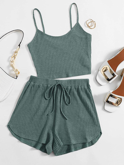 ROMWE Women'S 2 Piece Pajama Set Crop Cami Tops and Shorts Lounge Set Outfit Apparel & Accessories > Clothing > Sleepwear & Loungewear Kylie Max   