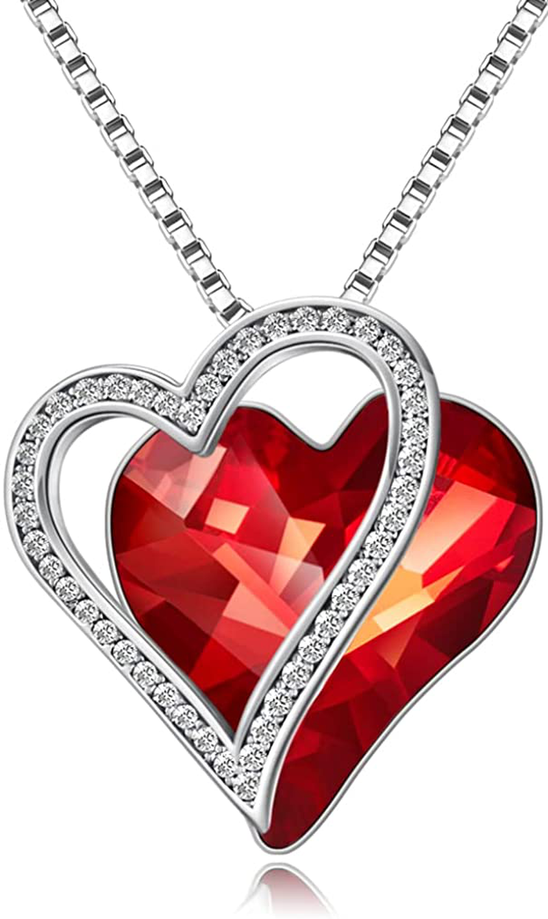 Sumonyo White Gold Plated Love Heart Pendant Necklaces for Women Silver Tone Crystals Birthstone Jewelry Gifts for Women Mother's Day Birthday Anniversary Day Party Arts & Entertainment > Party & Celebration > Gift Giving Sumonyo 05-Jul.-White Gold Plated | Red  