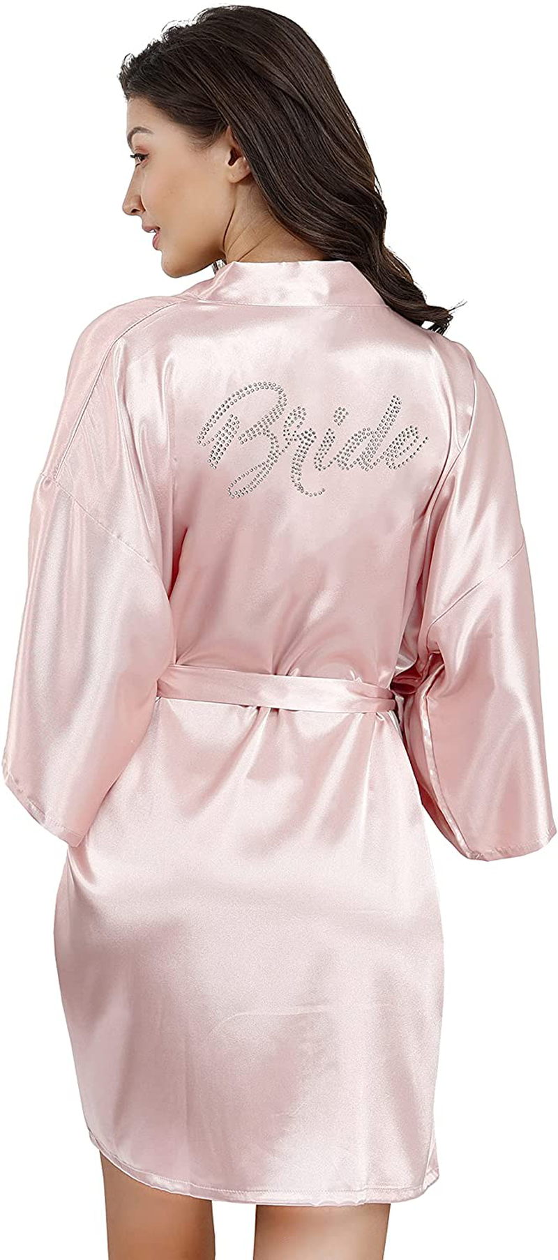 EPLAZA Women'S One Size Silver Rhinestones Bride Bridesmaid Short Satin Robes for Wedding Party Getting Ready Apparel & Accessories > Clothing > Sleepwear & Loungewear > Robes Kylie Max   