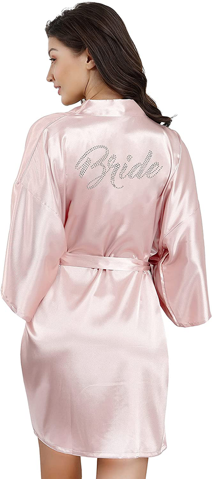 EPLAZA Women'S One Size Silver Rhinestones Bride Bridesmaid Short Satin Robes for Wedding Party Getting Ready Apparel & Accessories > Clothing > Sleepwear & Loungewear > Robes Kylie Max   