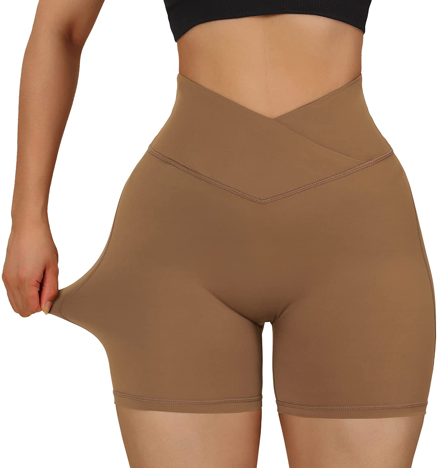 MOOSLOVER Women V Cross Waist Workout Shorts Butt Lifting High Waisted Biker Shorts Apparel & Accessories > Clothing > Shorts Kylie Max   