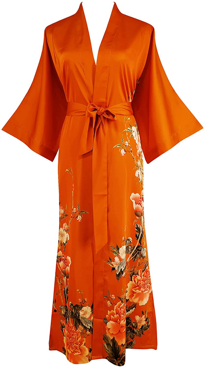 Ledamon Women'S Kimono Robe Long - Classic Pocket Floral Bathrobe Nightgown Apparel & Accessories > Clothing > Sleepwear & Loungewear > Robes Ledamon Dark Orange  