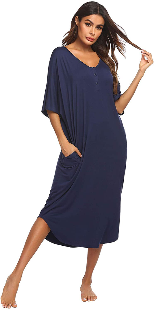 Ekouaer Nightgowns for Women Button-Down Sleepwear Short Sleeve Nightshirt plus Size Night Wear S-XXL Apparel & Accessories > Clothing > Sleepwear & Loungewear > Nightgowns Kylie Max   