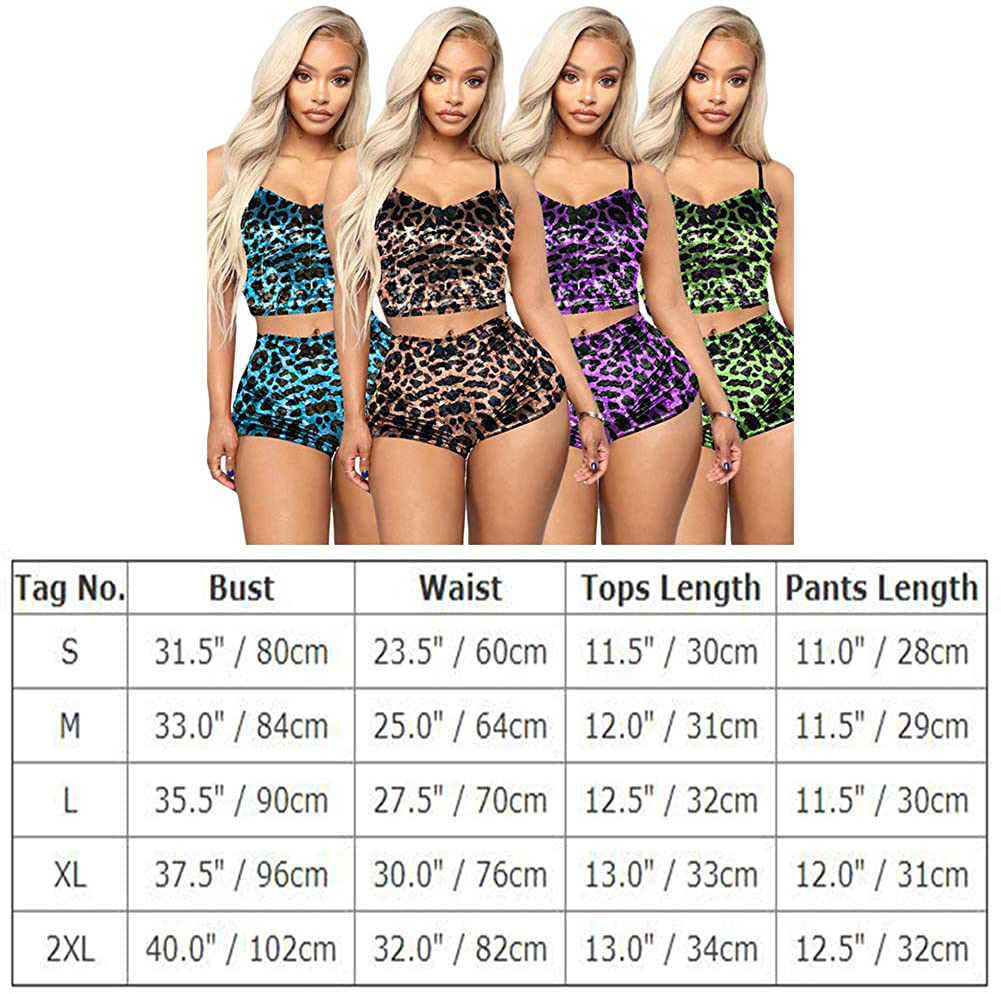 Women Sexy Velvet 2 Piece Outfit Spaghetti Strap Leopard Tie Dye Cami Crop Top + Shorts Bottom Sleepwear Pajama Set Nightwear Apparel & Accessories > Clothing > Sleepwear & Loungewear Kylie Max   