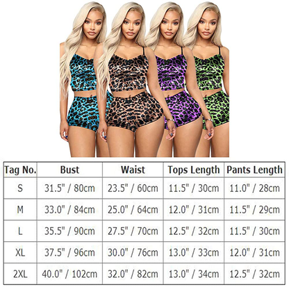 Women Sexy Velvet 2 Piece Outfit Spaghetti Strap Leopard Tie Dye Cami Crop Top + Shorts Bottom Sleepwear Pajama Set Nightwear Apparel & Accessories > Clothing > Sleepwear & Loungewear Kylie Max   