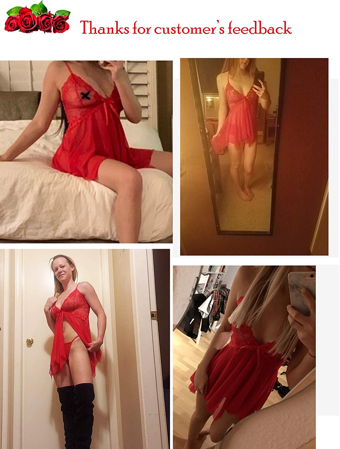 Avidlove Lingerie for Women Lace Babydoll Sleepwear Boudoir Outfits plus Size Langeray XS-5XL Apparel & Accessories > Clothing > Underwear & Socks > Lingerie Kylie Max   