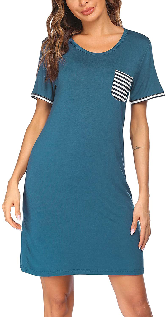 Ekouaer Nightgowns for Women Sleepshirt Short Sleeve Pajama Shirt Soft Sleep Dress Striped Pocket Loungewear Nightshirt Apparel & Accessories > Clothing > Sleepwear & Loungewear > Nightgowns Kylie Max   