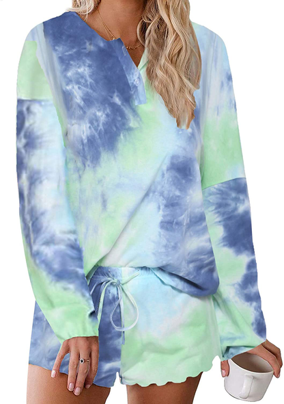 Ekouaer Tie Dye Pajamas Set Womens Loungewear Sleepwear 2 Piece PJ Sets Apparel & Accessories > Clothing > Sleepwear & Loungewear > Pajamas Ekouaer Sweet Long Sleeve 2 Large 