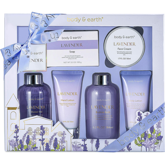 Gift Box for Women - Bath and Body Gifts for Women, Body & Earth Luxurious 6 Pcs Spa Gift Set Lavender Scent with Bubble Bath, Shower Gel, Hand&Face Cream, Body Lotion, Self Care Women Christmas Gifts Arts & Entertainment > Party & Celebration > Gift Giving BODY & EARTH   