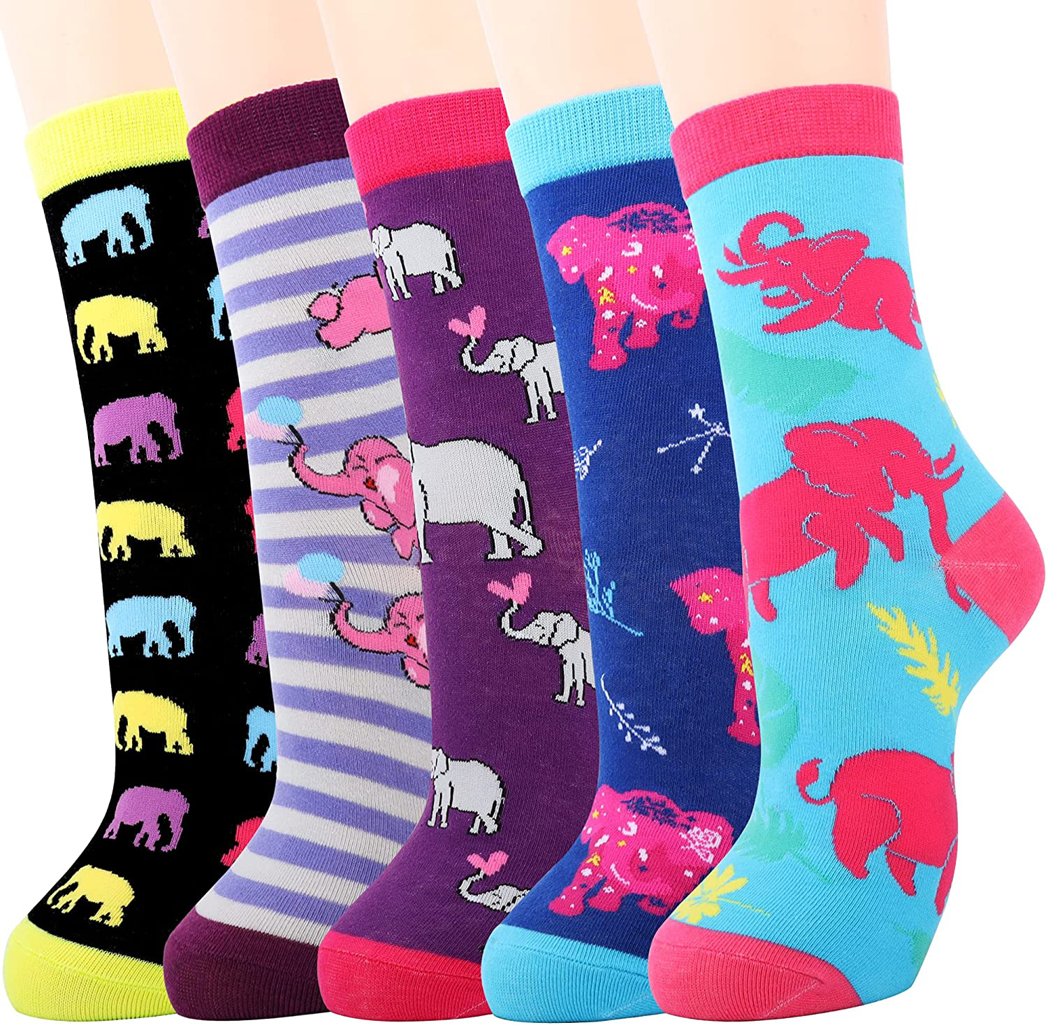 Jeasona Women's Fun Socks Cute Cat Animals Funny Funky Novelty Cotton Gifts Arts & Entertainment > Party & Celebration > Gift Giving Jeasona Multicolored Elephant  
