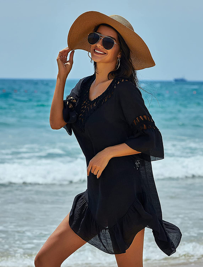 Ekouaer Swimsuit Cover up Women Swimwear Bathing Suit Dress Sexy Bikini Beach Crochet Beachwear Tunic Top Summer Apparel & Accessories > Clothing > Swimwear Kylie Max   