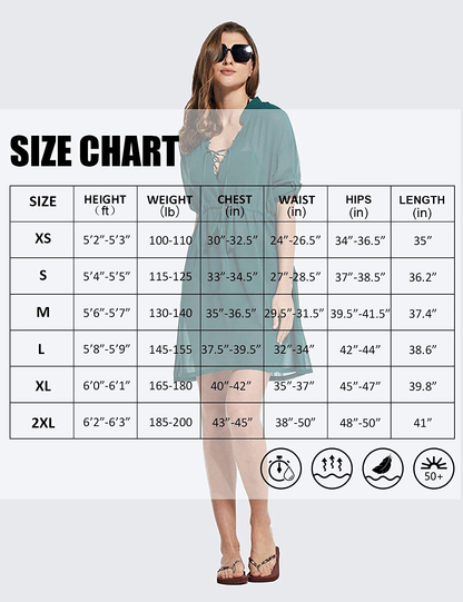 BALEAF Women'S 3/4 Sleeve Sheer Chiffon Bikini Swim Cover up V Neck Mesh Beach Coverups Apparel & Accessories > Clothing > Swimwear Kylie Max   