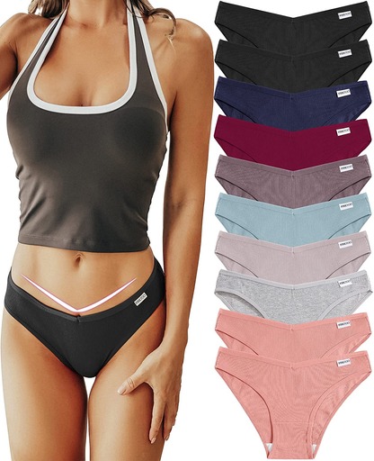 FINETOO 10 Pack Womens Cotton Underwear Soft Stretch Bikini Panties High Cut Panties Sexy Low Rise Hipster Cheeky XS-XL Apparel & Accessories > Clothing > Underwear & Socks > Underwear KYLIE MAX Multicolor Medium 