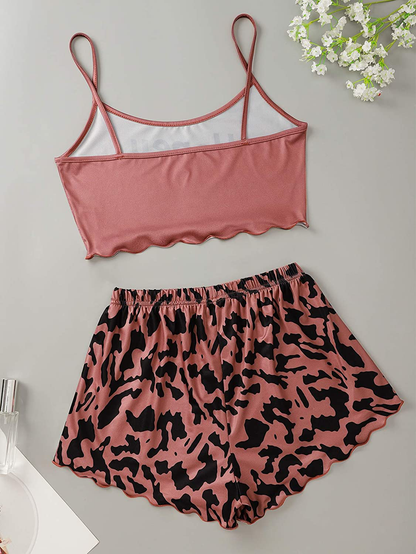 SOLY HUX Women'S Cartoon Print Lettuce Trim Cami Top and Shorts Cute Pajama Set Sleepwear Apparel & Accessories > Clothing > Sleepwear & Loungewear Kylie Max   