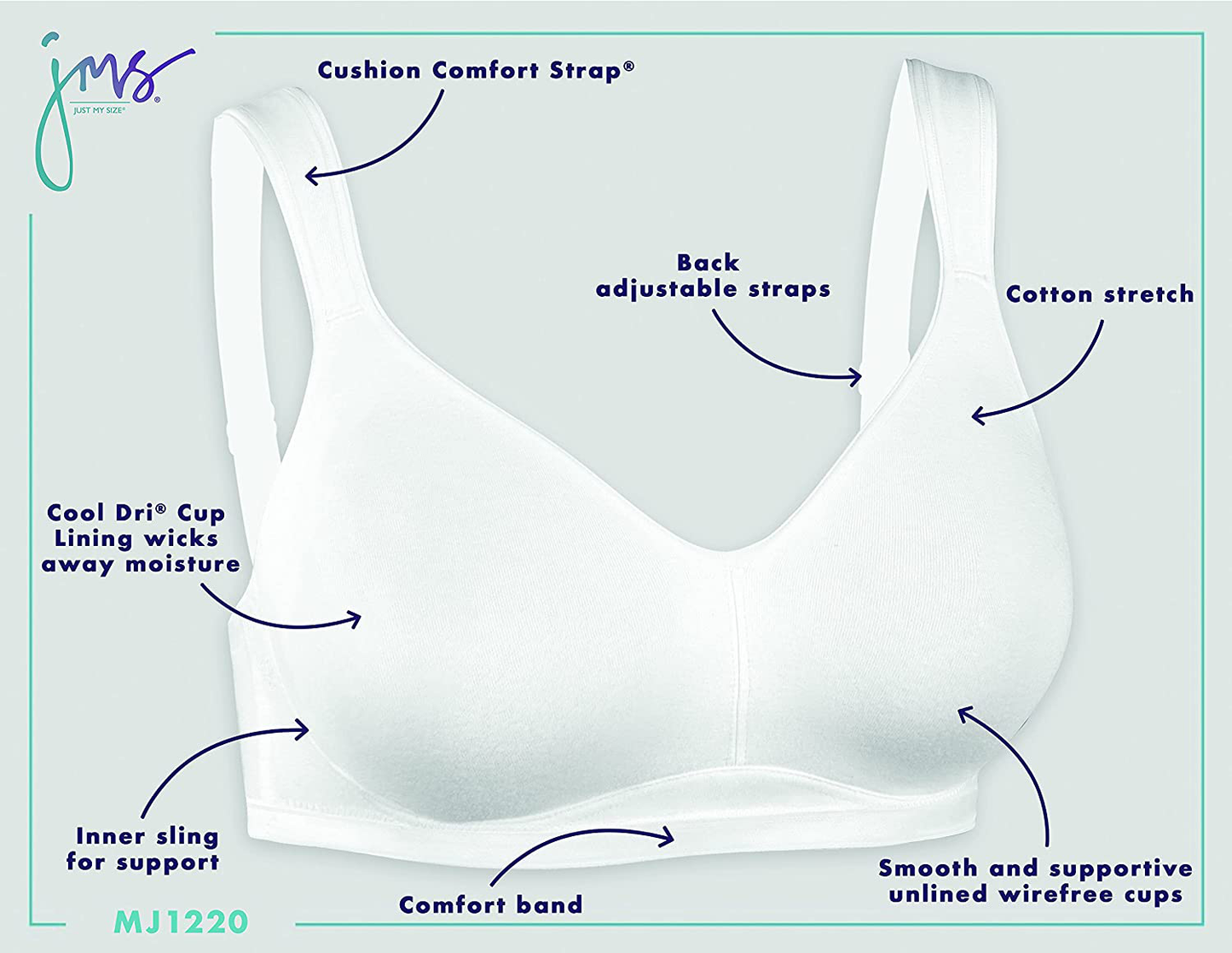 Just My Size Women'S Active Lifestyle Wirefree Bra MJ1220 Apparel & Accessories > Clothing > Underwear & Socks > Bras Kylie Max   