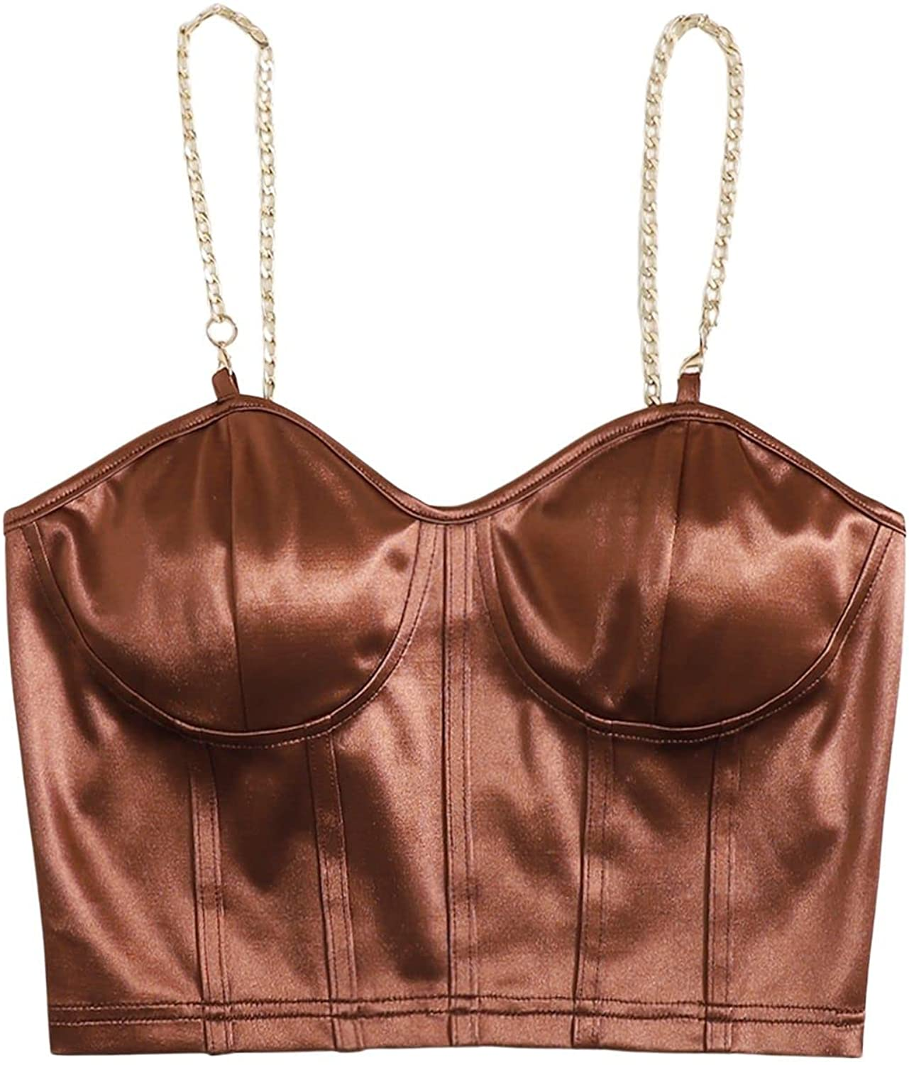 Shein Women'S Bustiers Corsets Crop Tops Chain Straps Party Clubwear Bodice Tank Top Apparel & Accessories > Clothing > Underwear & Socks > Lingerie SheIn Brown X-Small 