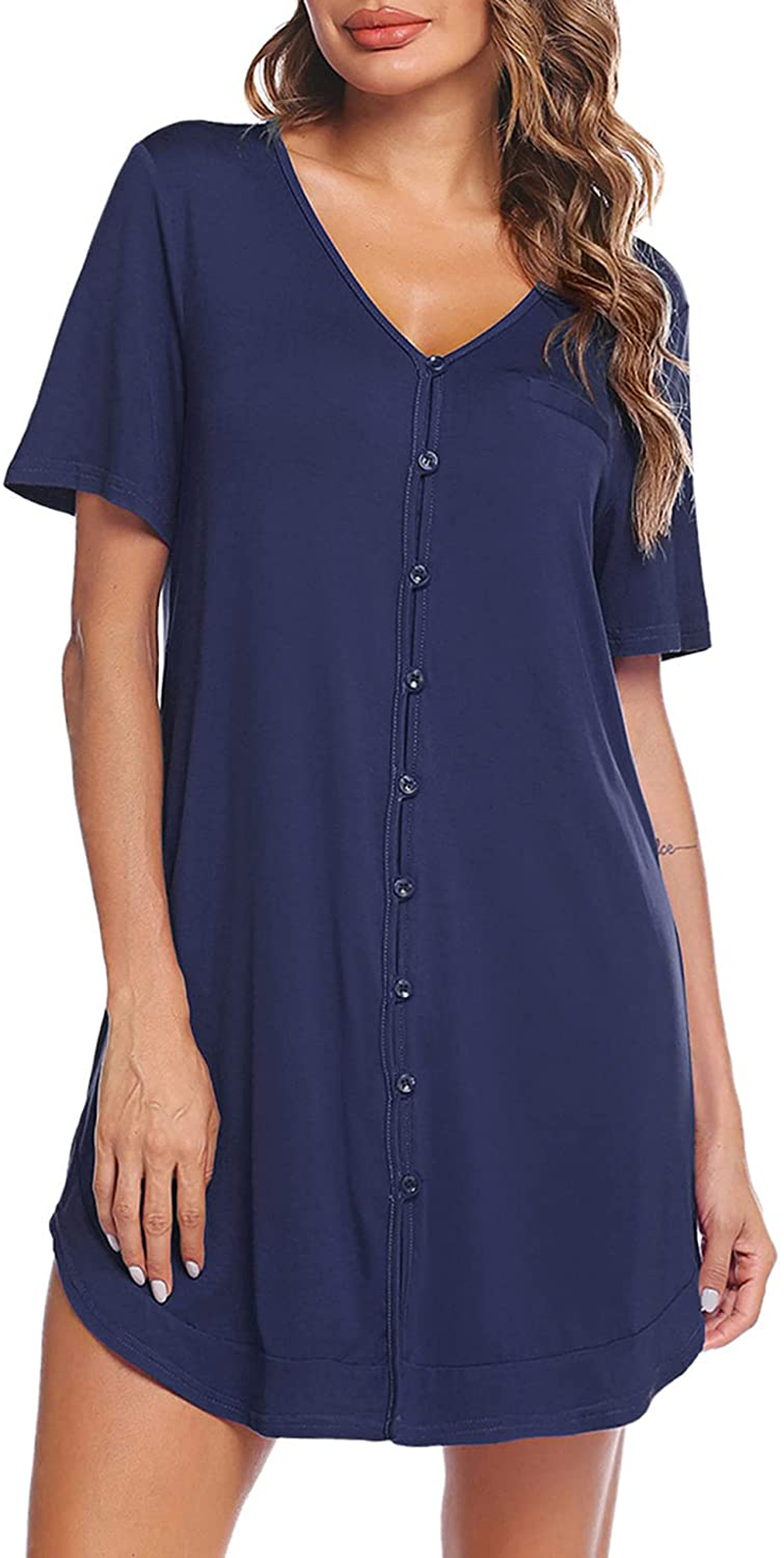 Avidlove Women'S Nightshirt Short Sleeve Button down Nightgown V-Neck Boyfriend Sleepshirt Pajama Dress Apparel & Accessories > Clothing > Sleepwear & Loungewear > Nightgowns Kylie Max   