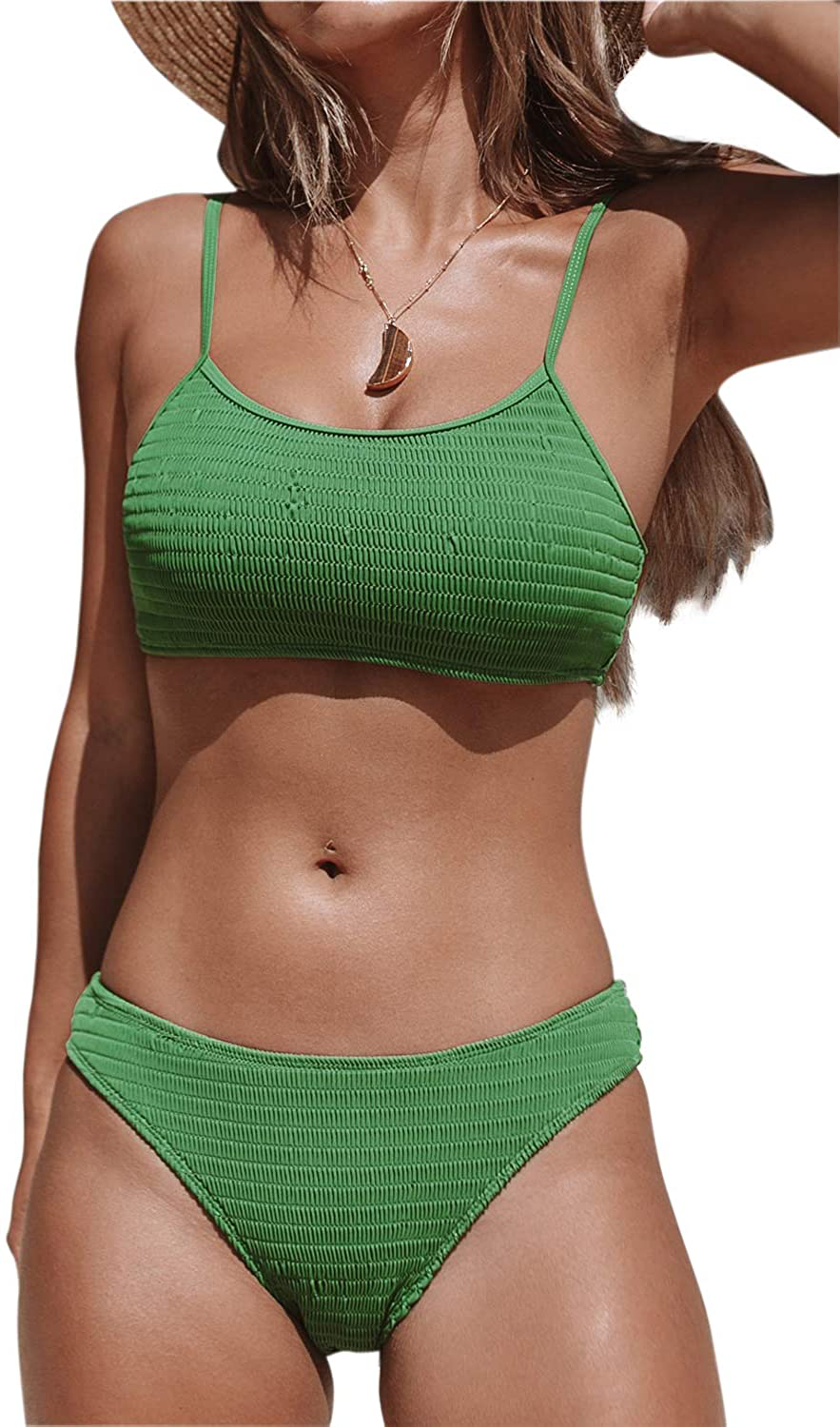 CUPSHE Women's Bikini Swimsuit Ruched Thong Two Piece Bathing Suit Apparel & Accessories > Clothing > Swimwear CUPSHE Green Large 