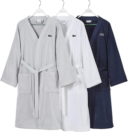 Lacoste Classic Pique 100% Cotton Bath Robe, 41.5"L, Black Iris Apparel & Accessories > Clothing > Sleepwear & Loungewear > Robes Kylie Max   