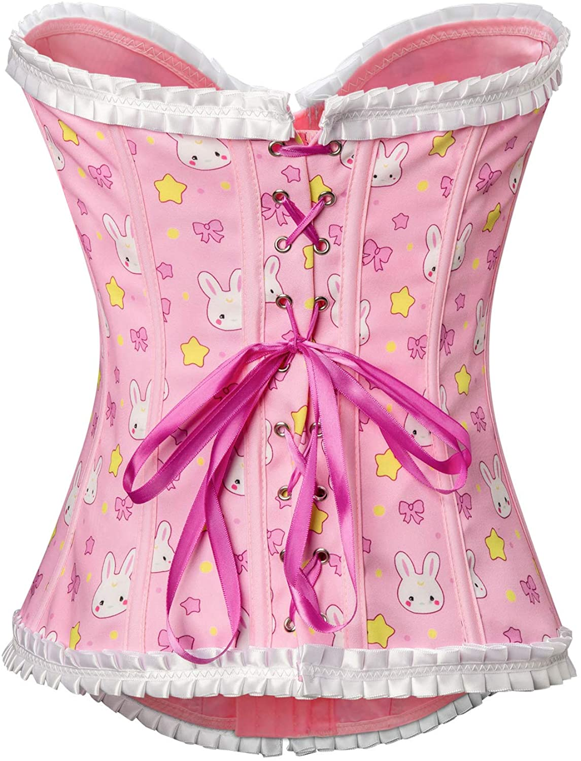Littleforbig Women'S Lace up Boned Overbust Corset Bustier Bodyshaper Top - Usagi Moon Pattern Apparel & Accessories > Clothing > Underwear & Socks > Lingerie Littleforbig   