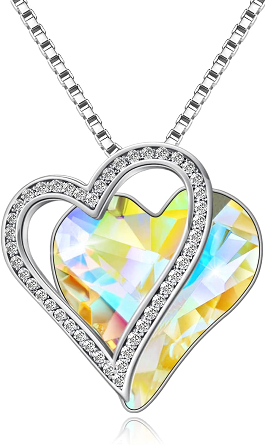 Sumonyo White Gold Plated Love Heart Pendant Necklaces for Women Silver Tone Crystals Birthstone Jewelry Gifts for Women Mother's Day Birthday Anniversary Day Party Arts & Entertainment > Party & Celebration > Gift Giving Sumonyo 07-Sept.-White Gold Plated | AB Color  
