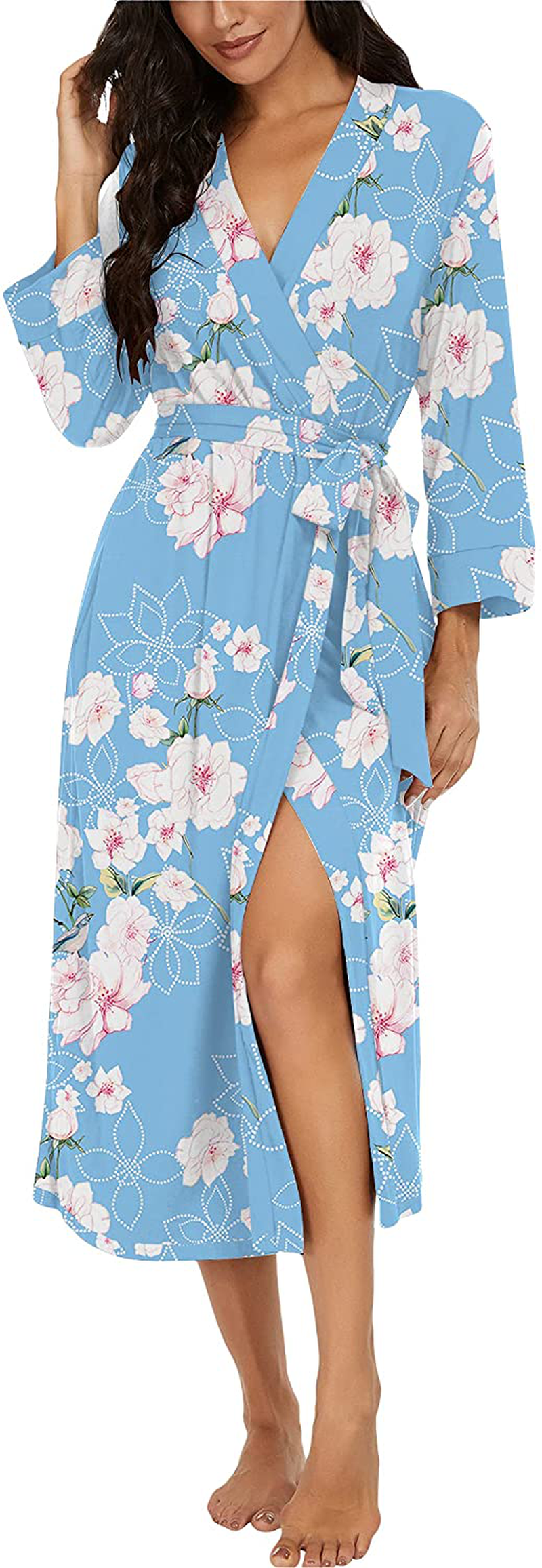 VINTATRE Women Kimono Robes Long Knit Bathrobe Lightweight Soft Knit Sleepwear V-Neck Casual Ladies Loungewear Apparel & Accessories > Clothing > Sleepwear & Loungewear > Robes VINTATRE   