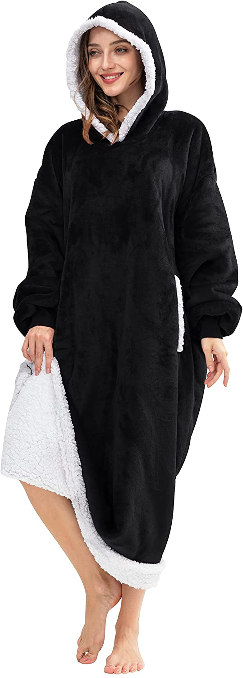HBlife Oversized Long Wearable Blanket Hoodie for Adult, Thick Sherpa Sweatshirt with Elastic Sleeves and Giant Pockets Super Warm and Cozy Fuzzy Plush Fleece Blanket Jacket, Blue Arts & Entertainment > Party & Celebration > Gift Giving HBlife Black Adult-Long 