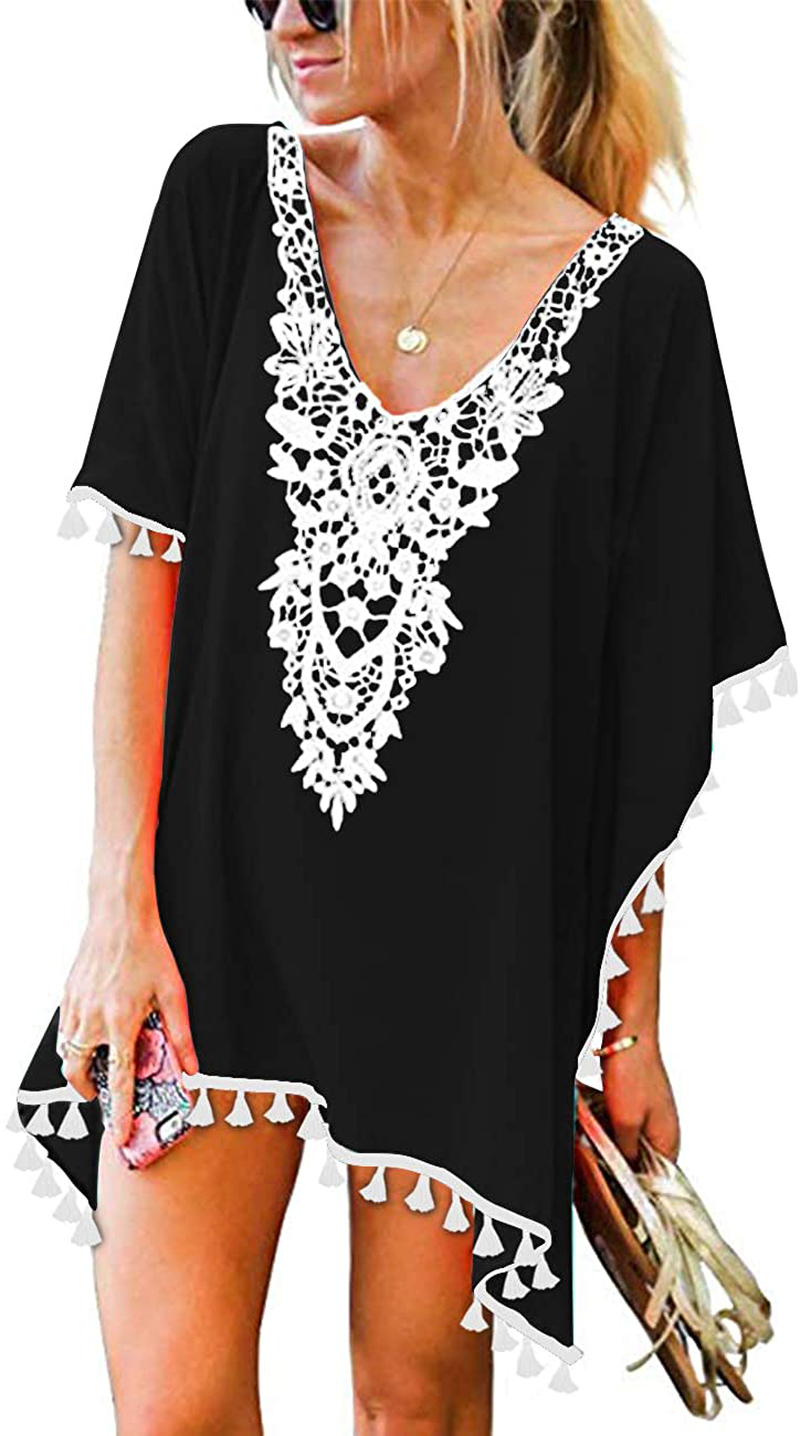 CPOKRTWSO Women’S Crochet Chiffon Tassel Swimsuit Beach Bikini Cover Ups for Swimwear Apparel & Accessories > Clothing > Swimwear Kylie Max   