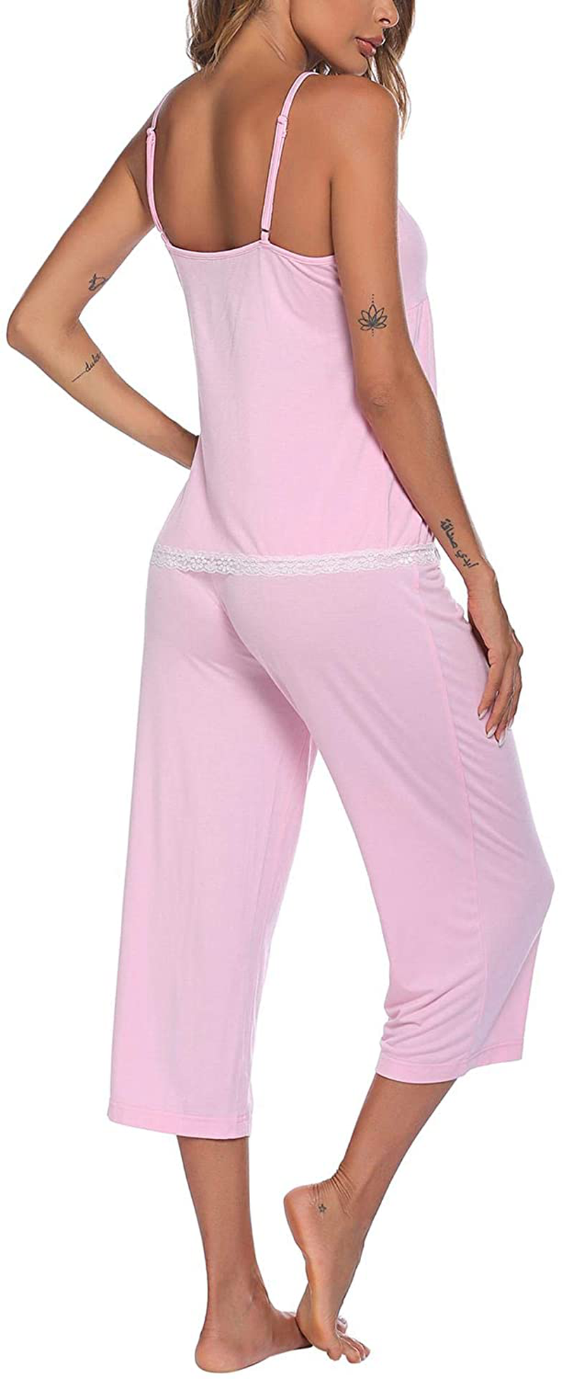 Ekouaer Womens Pajamas Set V-Neck Cami Top and Capris Pants Sleepwear Pjs Set S-XXL Apparel & Accessories > Clothing > Sleepwear & Loungewear Kylie Max   