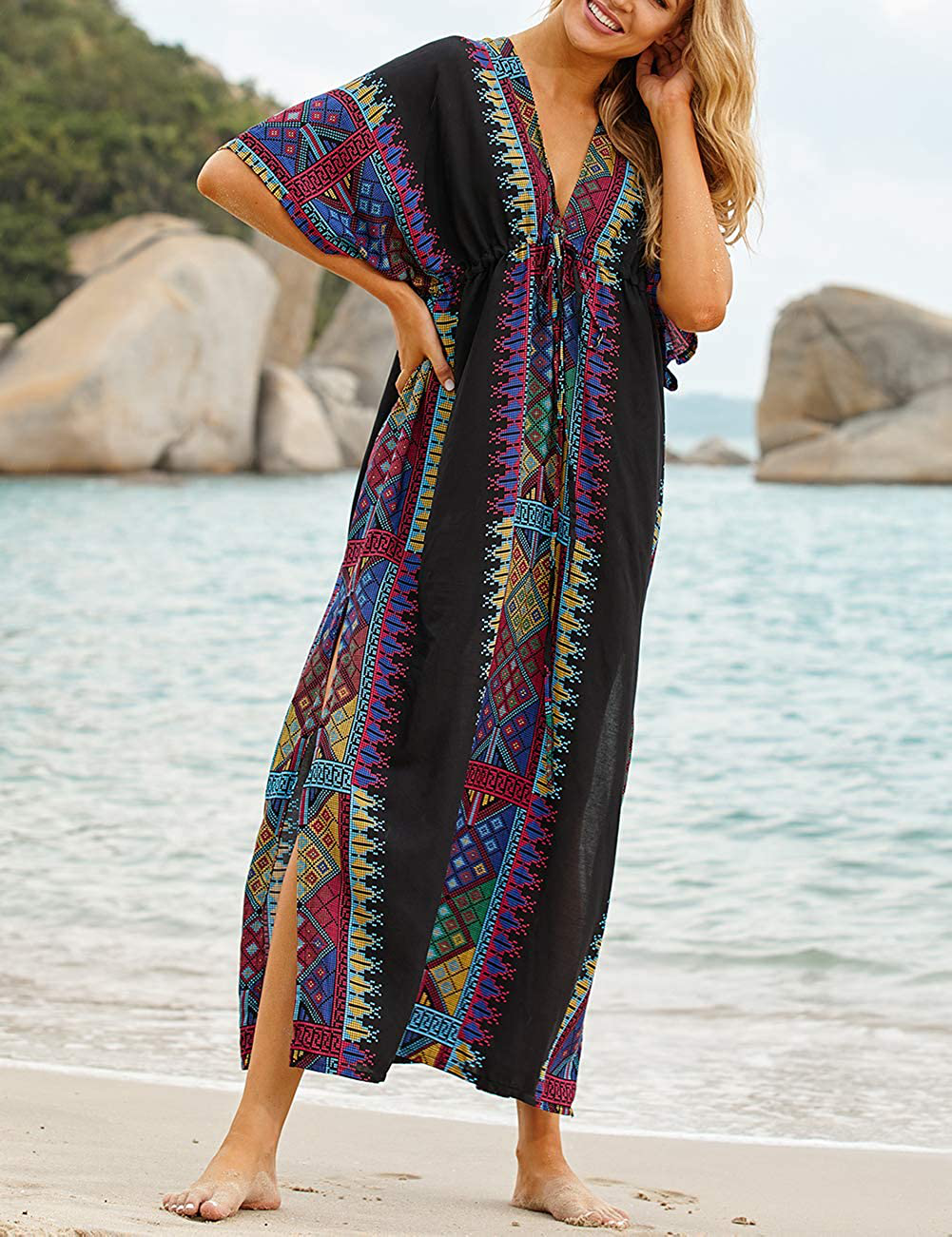 Bsubseach Women Beachwear Turkish Kaftans Long Swimsuit Cover up Caftan Beach Dress Apparel & Accessories > Clothing > Swimwear Kylie Max   